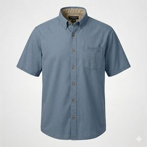 Eddie Bauer Men's XXL Short Sleeve Button Down Shirt Blue Cotton Pocket Logo